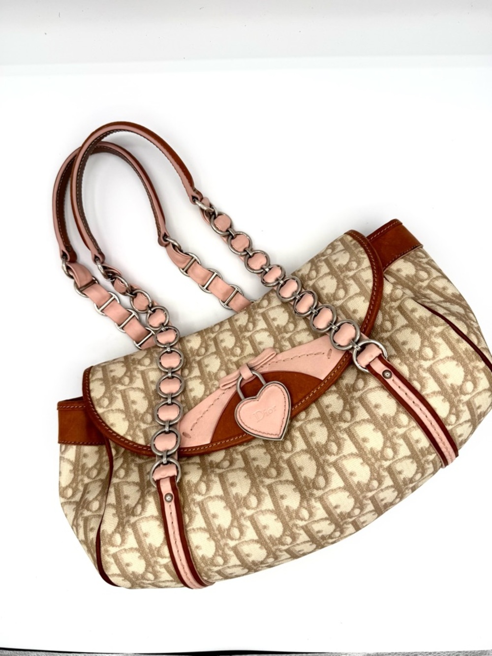 Dior Beige and Pink Galliano Romantique Monogram Canvas Shoulder Bag